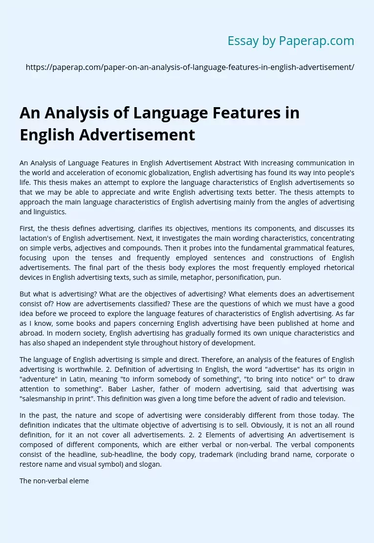 An Analysis of Language Features in English Advertisement