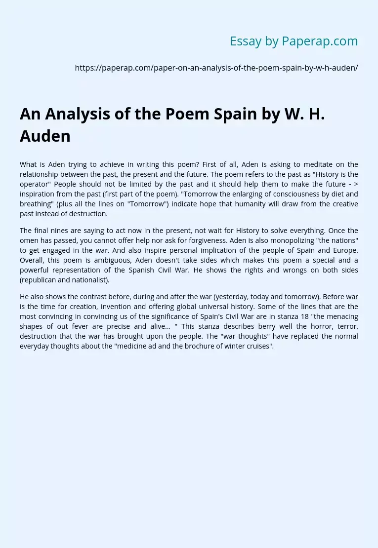 An Analysis of the Poem Spain by W. H. Auden