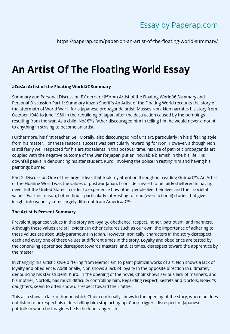 An Artist Of The Floating World Essay