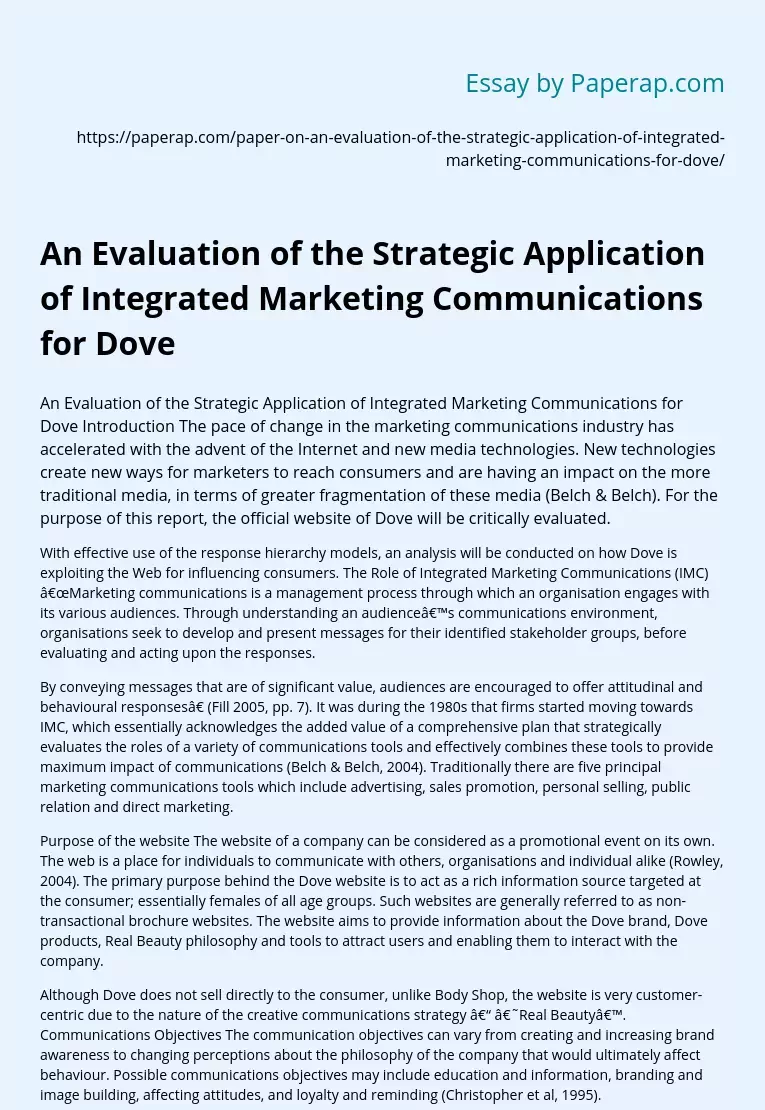 An Evaluation of the Strategic Application of Integrated Marketing Communications for Dove