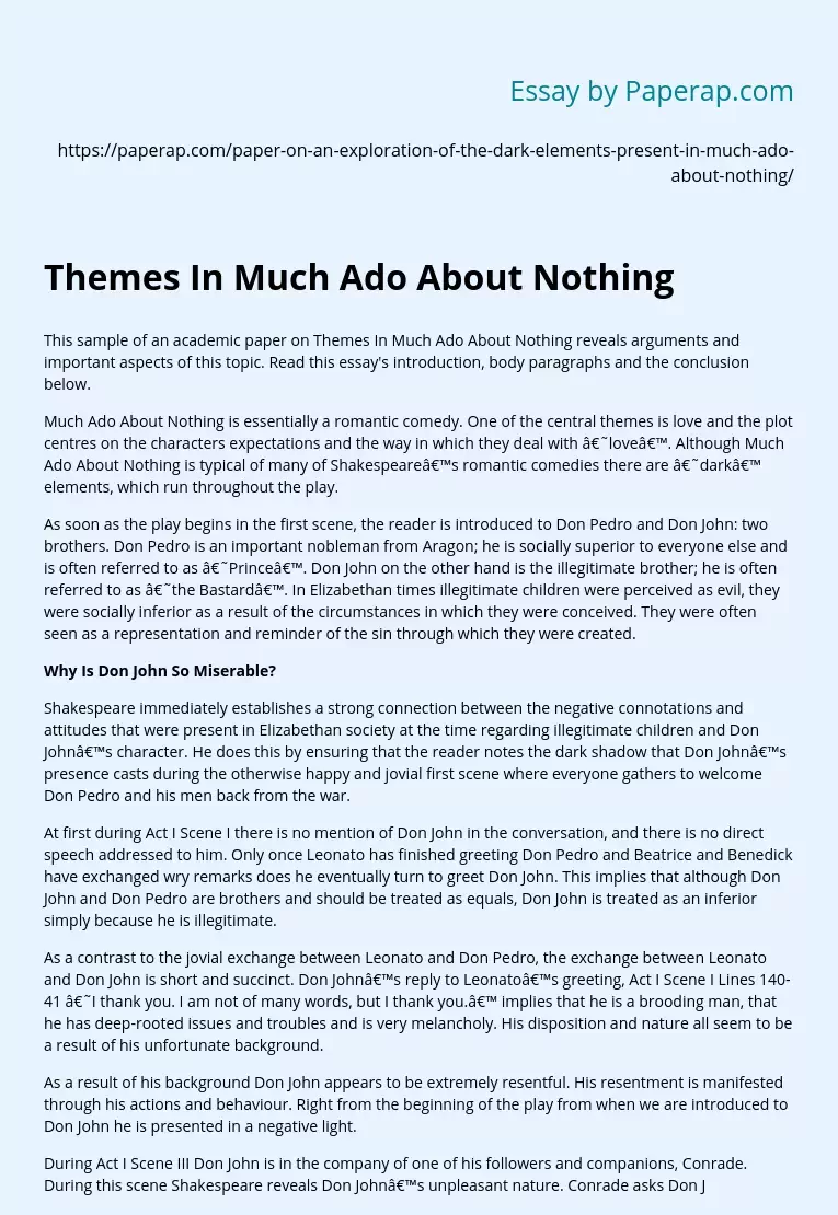 much ado about nothing themes essay