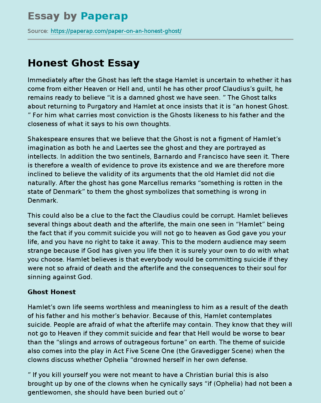Honest Ghost "Hamlet"