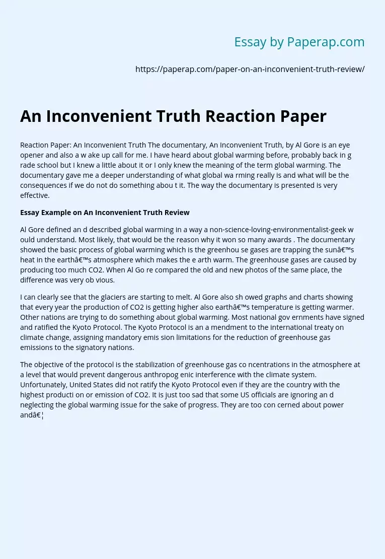 An Inconvenient Truth Reaction Paper