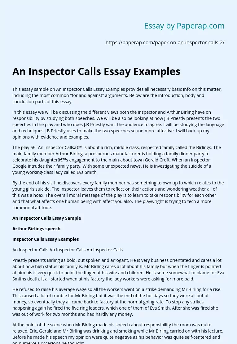 An Inspector Calls Essay Examples
