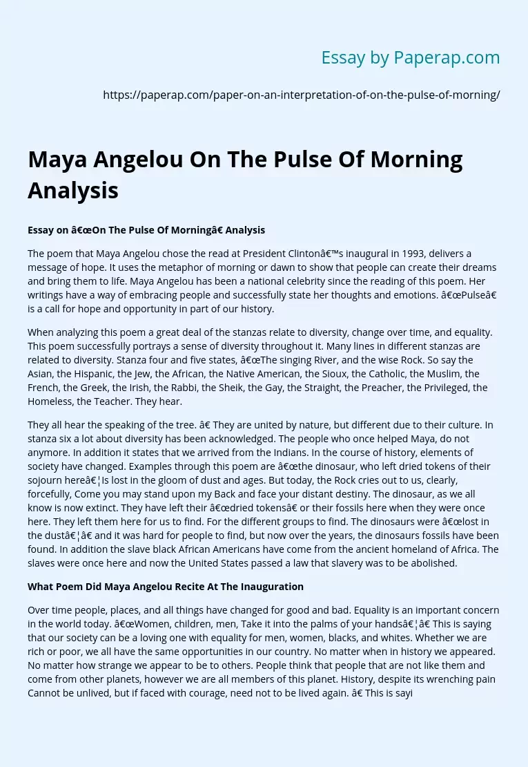 Maya Angelou On The Pulse Of Morning Analysis