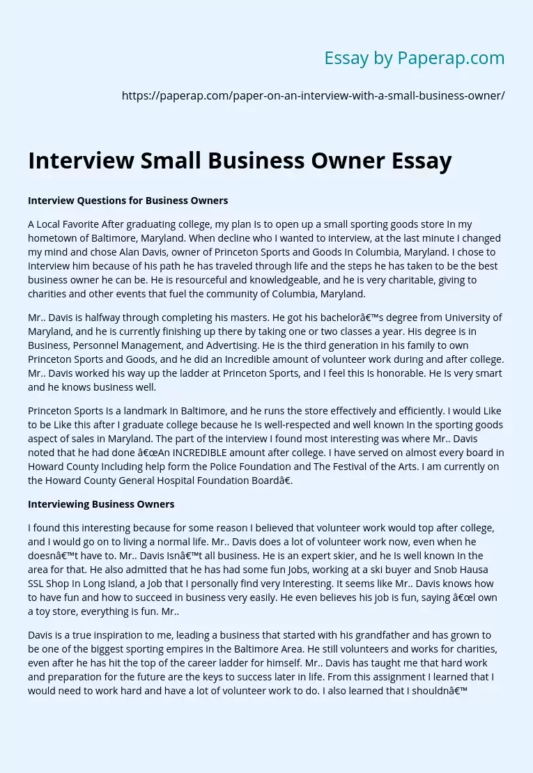 Interview Small Business Owner Essay