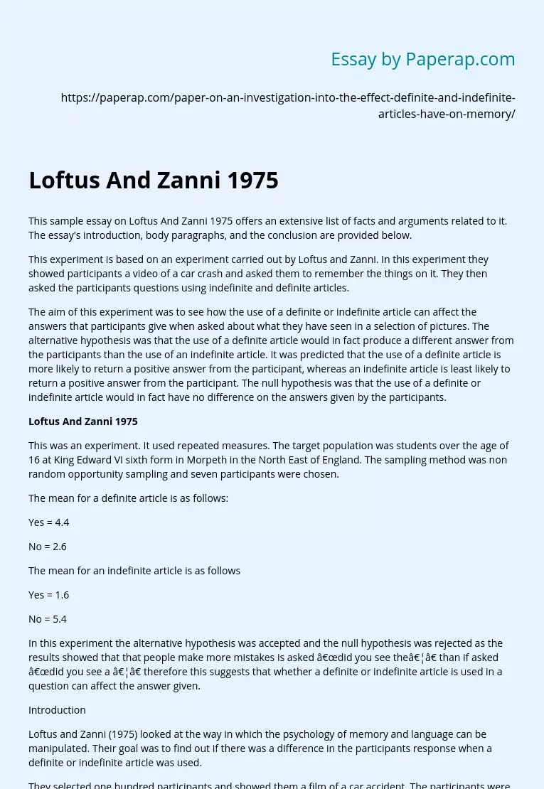 Loftus And Zanni 1975