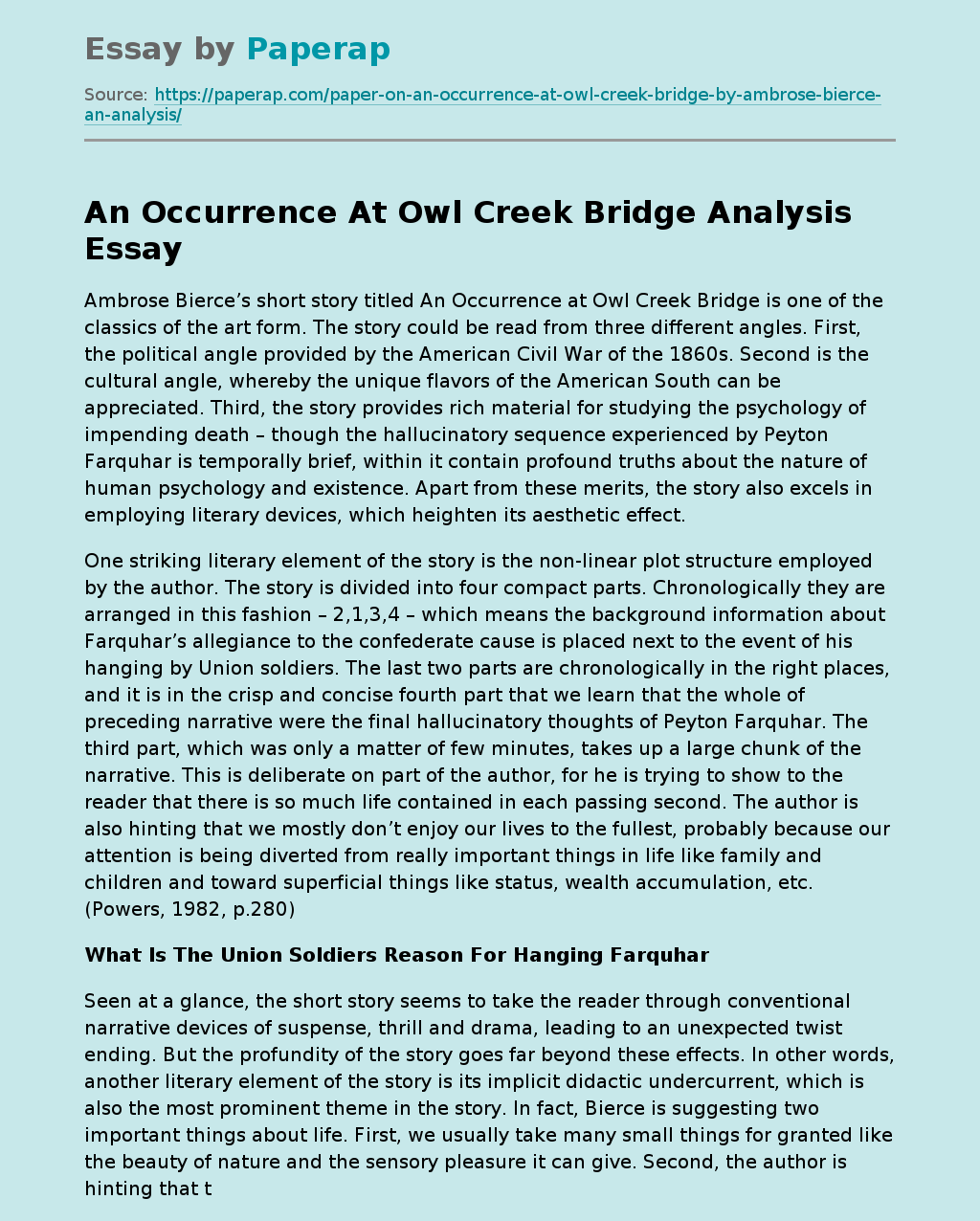 an occurrence at owl creek bridge theme essay