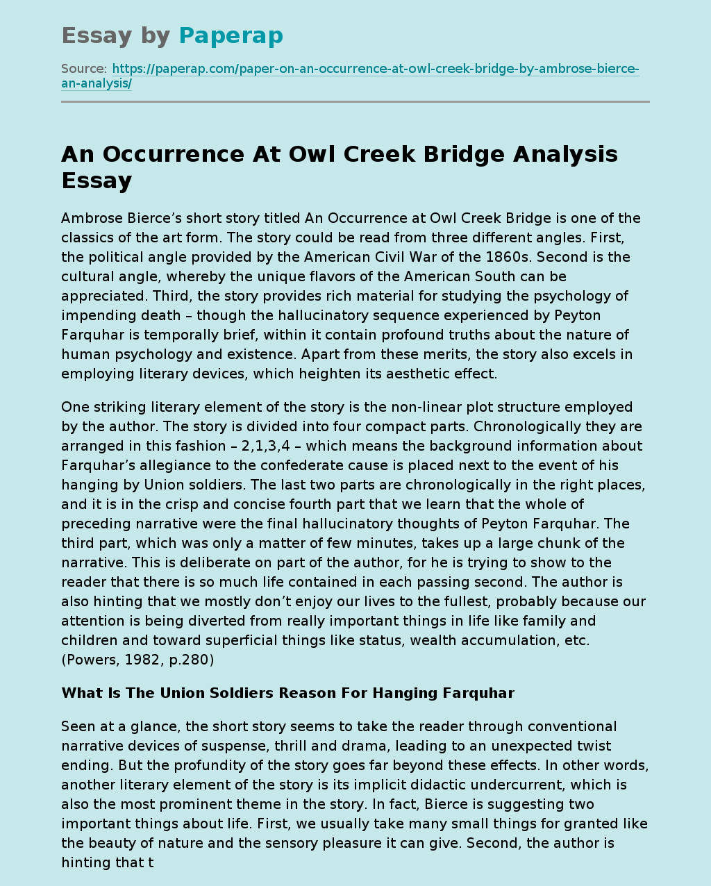 essay about an occurrence at owl creek bridge