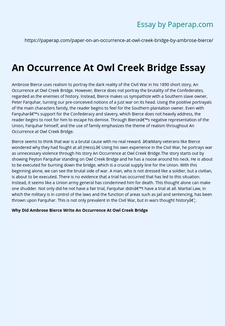 literary analysis essay on an occurrence at owl creek bridge