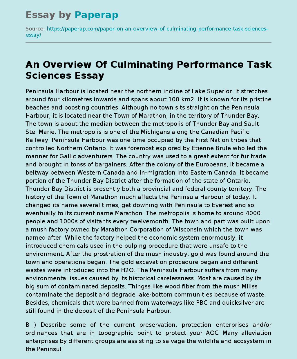 An Overview Of Culminating Performance Task Sciences