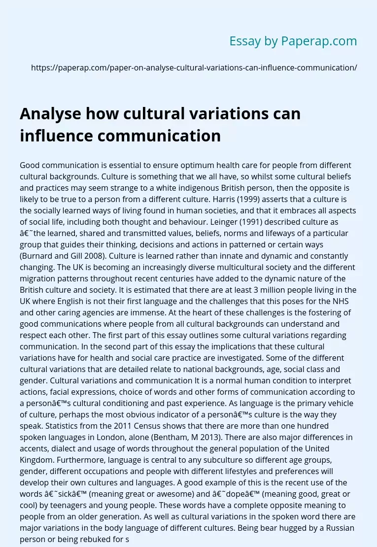 Analyse how cultural variations can influence communication