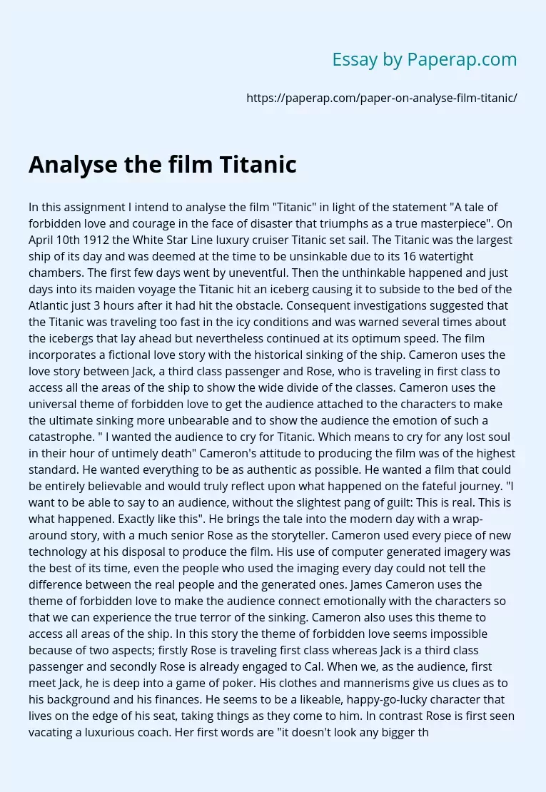 Analyse the film Titanic