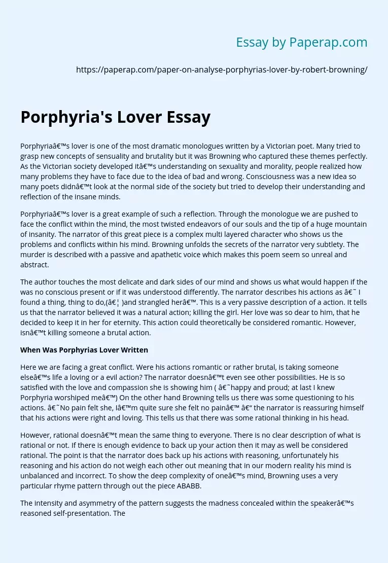 Porphyria's Lover Essay