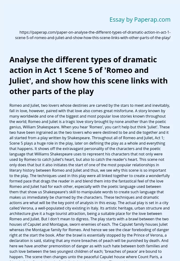 Реферат: Romeo And Juliet Analysis Of Act I