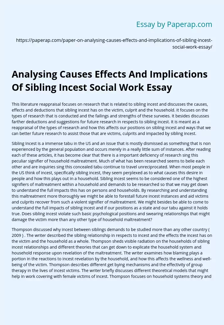 Analysing Causes Effects And Implications Of Sibling Incest Social Work Essay