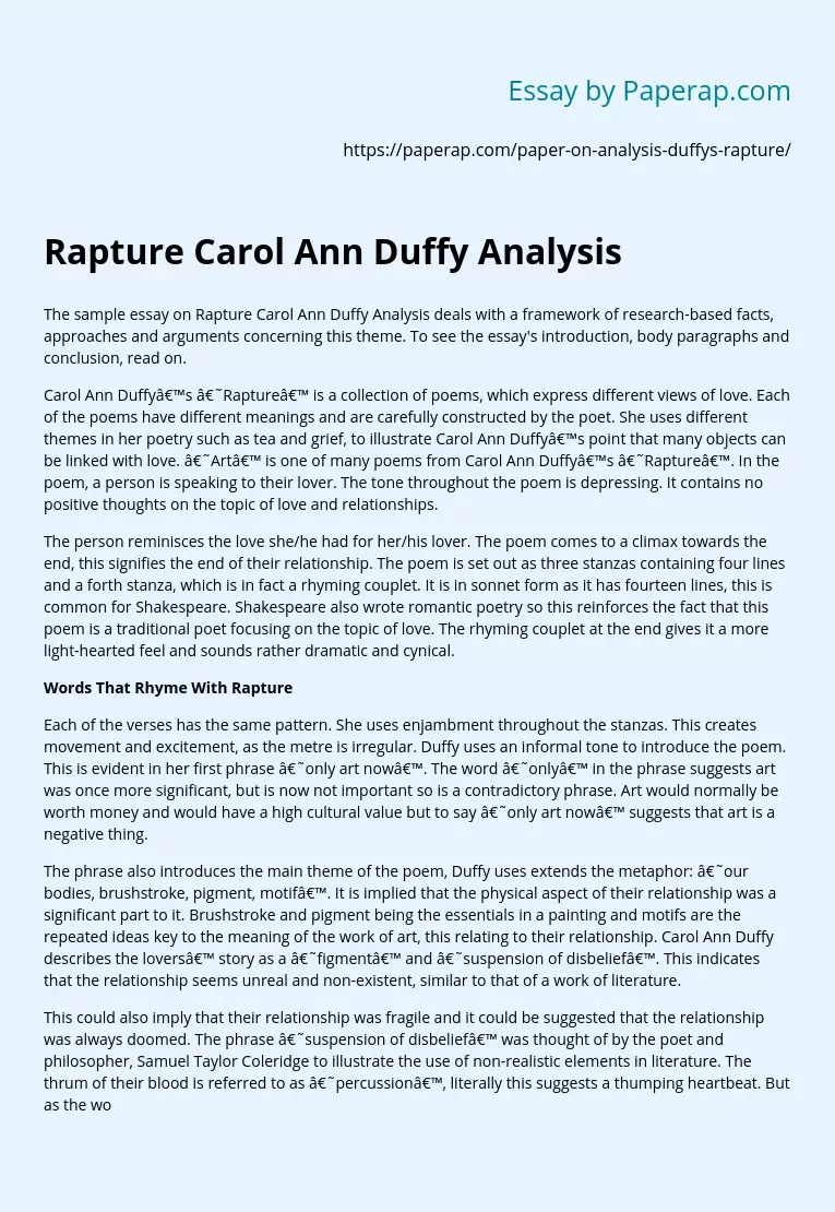 Rapture Carol Ann Duffy Analysis