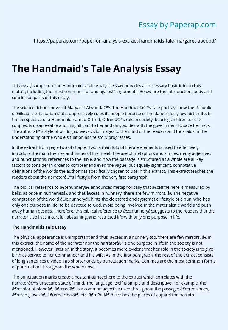 The Handmaid's Tale Analysis Essay
