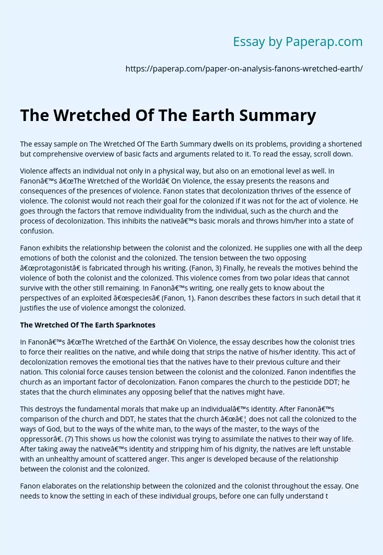 The Wretched Of The Earth Summary