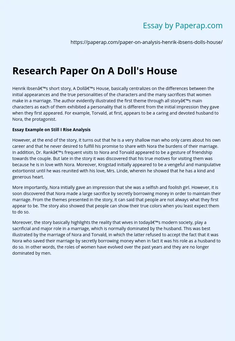 Реферат: A Dolls House Essay Research Paper In