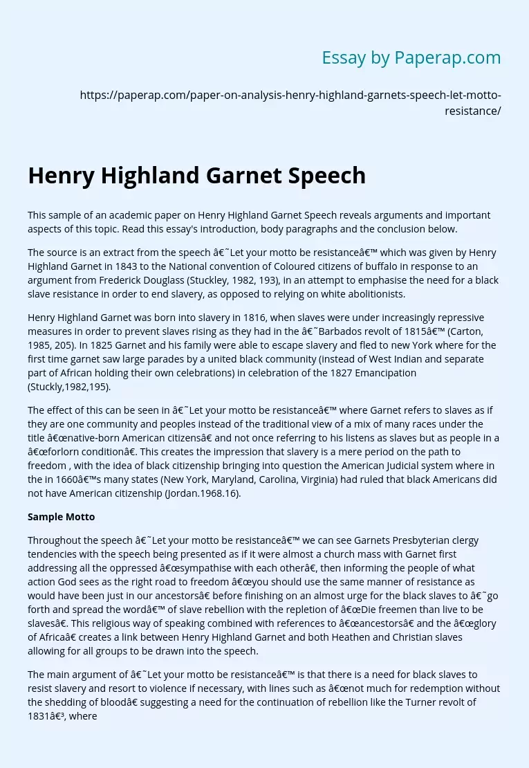 Henry Highland Garnet Speech