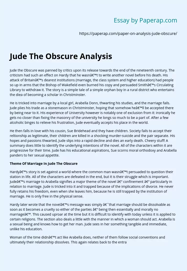 Jude The Obscure Analysis