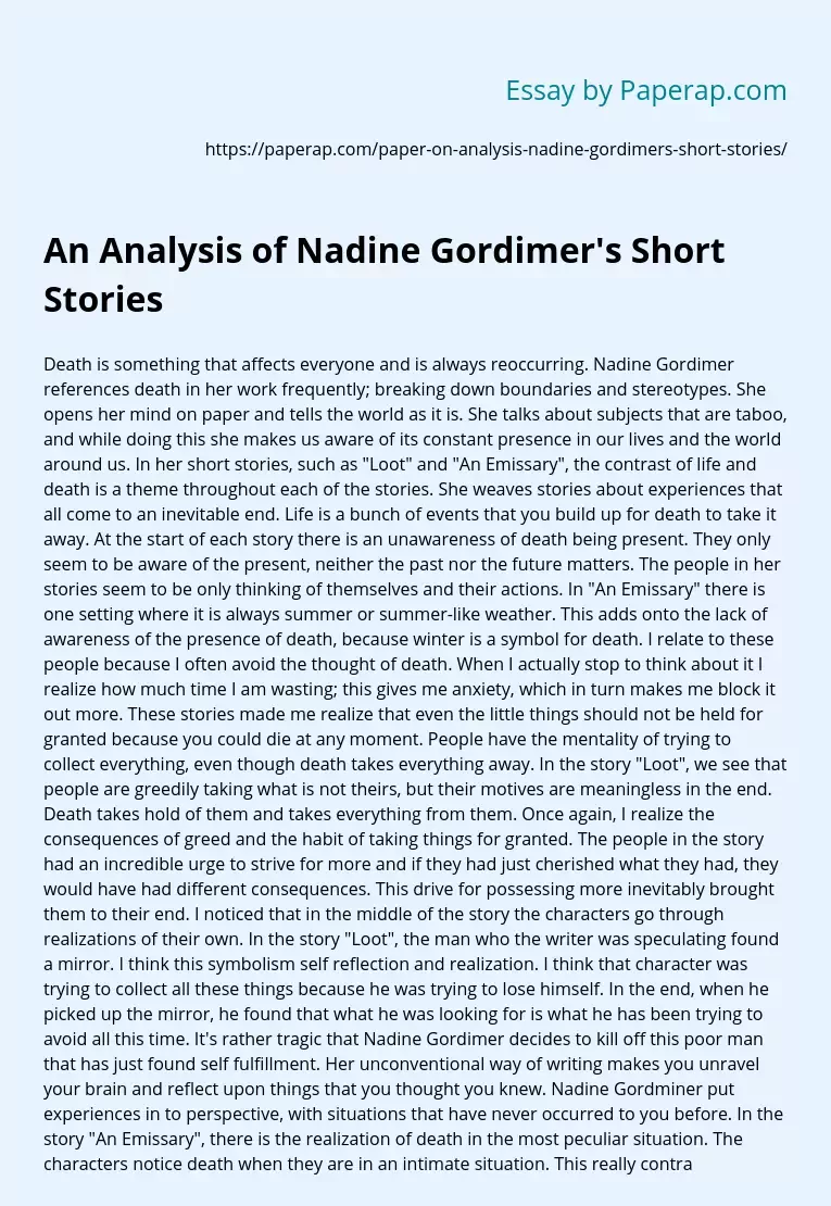 An Analysis of Nadine Gordimer's Short Stories