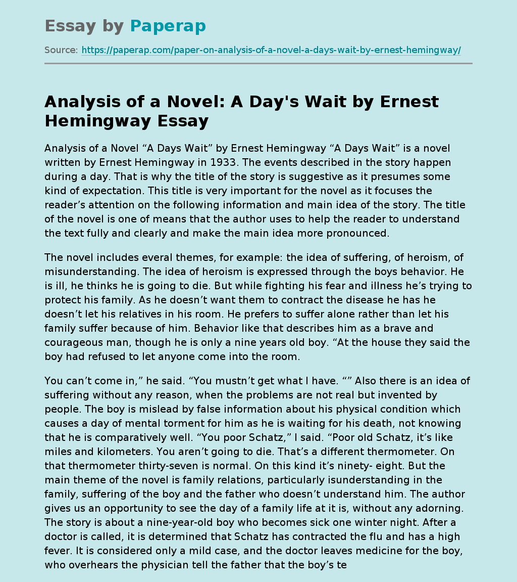 Analysis of a Novel: A Day&#039;s Wait by Ernest Hemingway