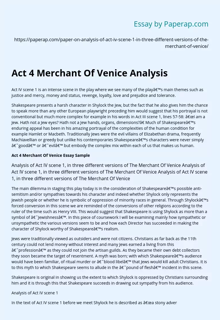 Act 4 Merchant Of Venice Analysis