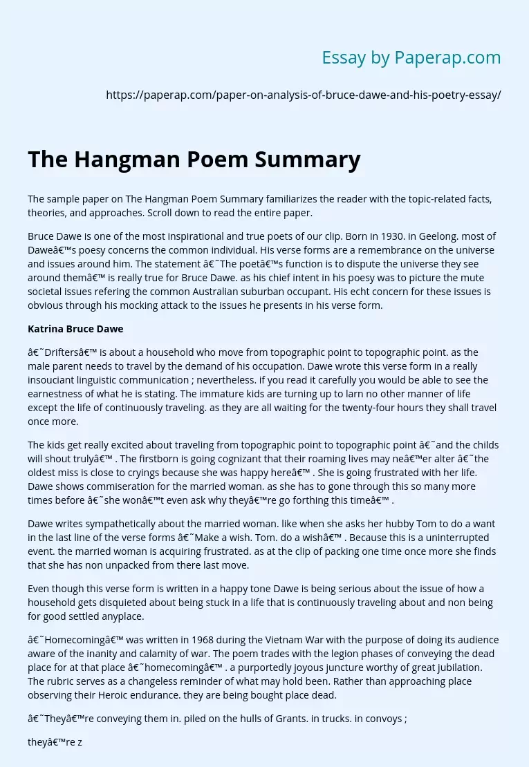 The Hangman Poem Summary