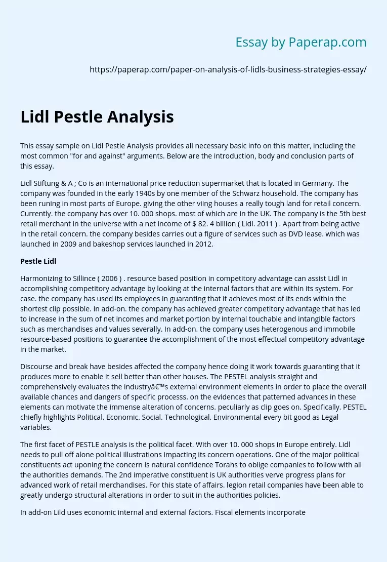 Lidl Pestle Analysis of Business Strategies