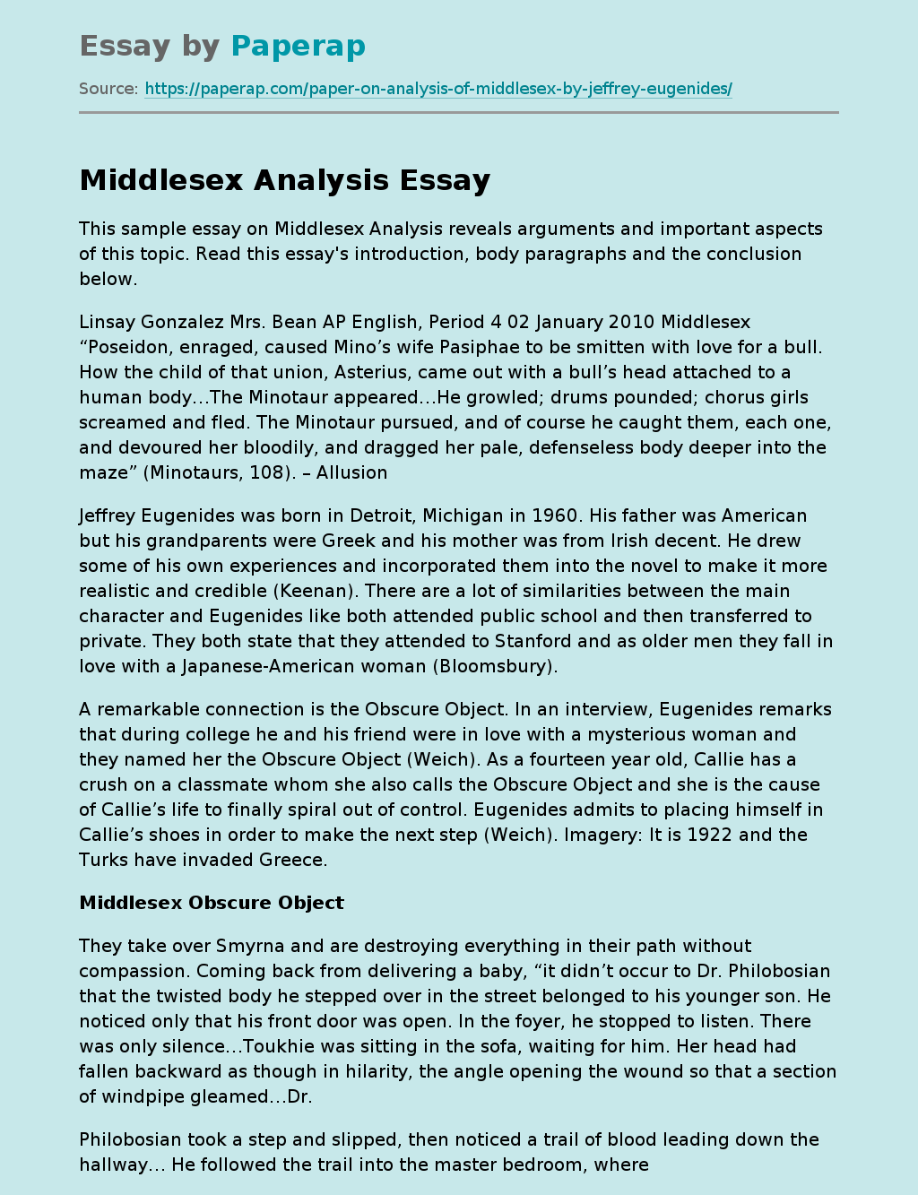 Middlesex Analysis