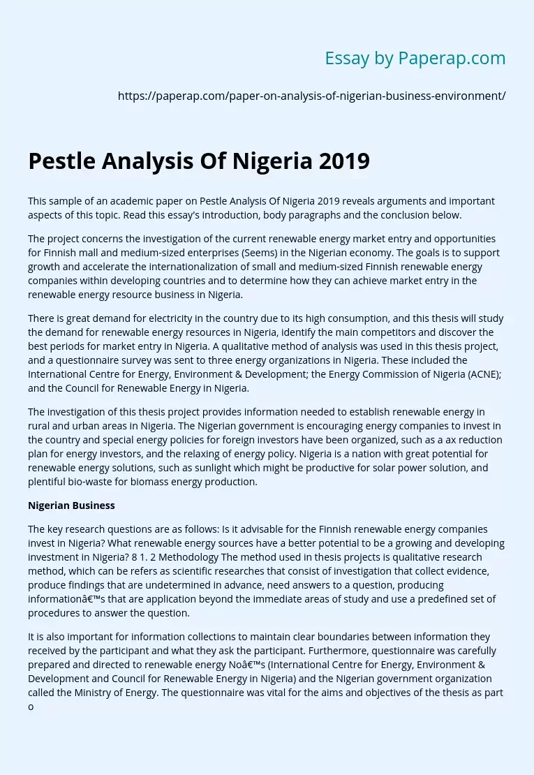 Pestle Analysis Of Nigeria 2019