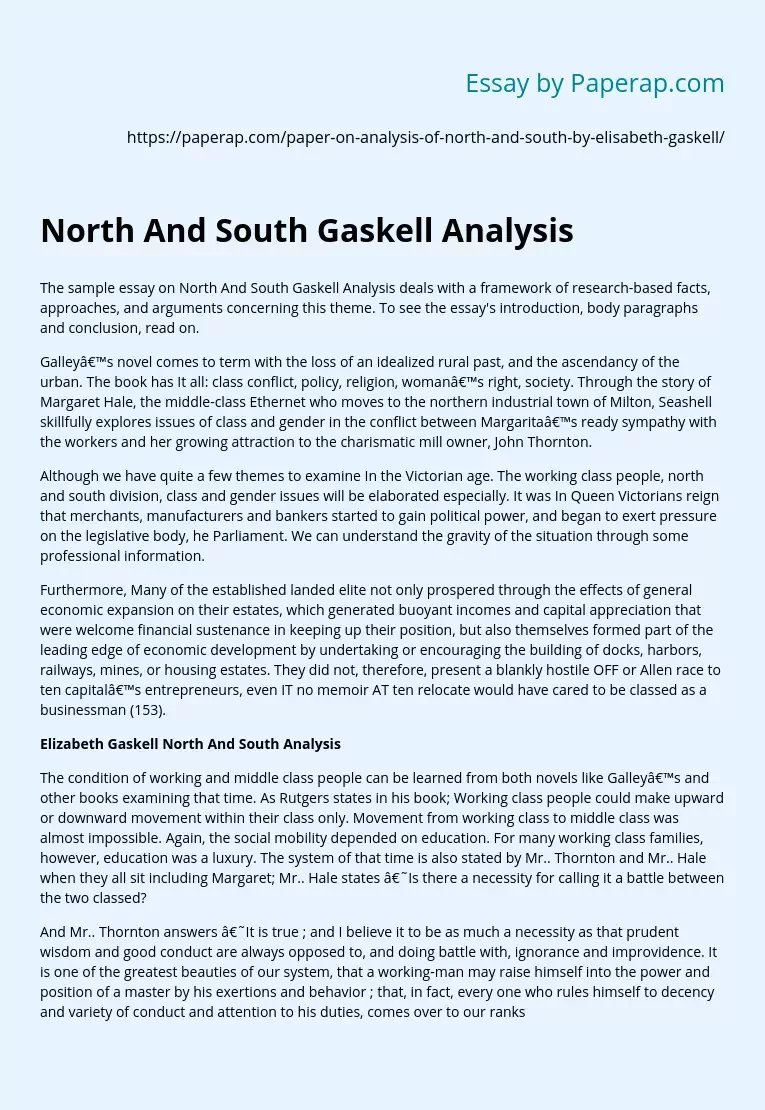North And South Gaskell Analysis
