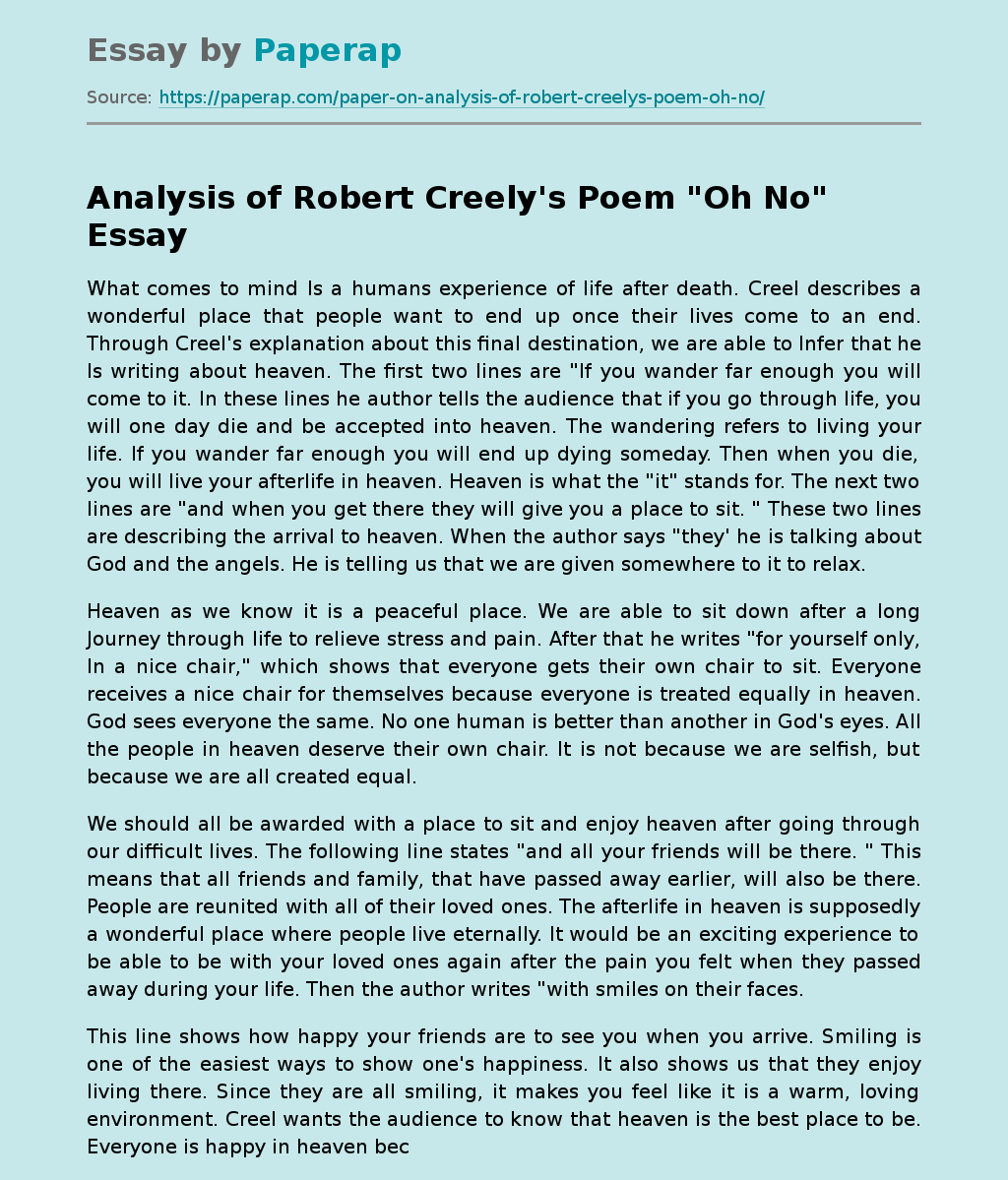 Analysis of Robert Creely's Poem "Oh No"