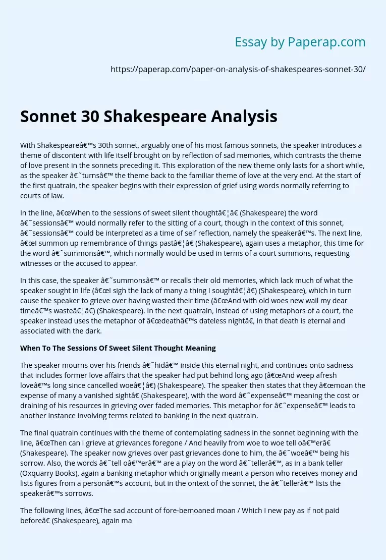 Sonnet 30 Shakespeare Analysis