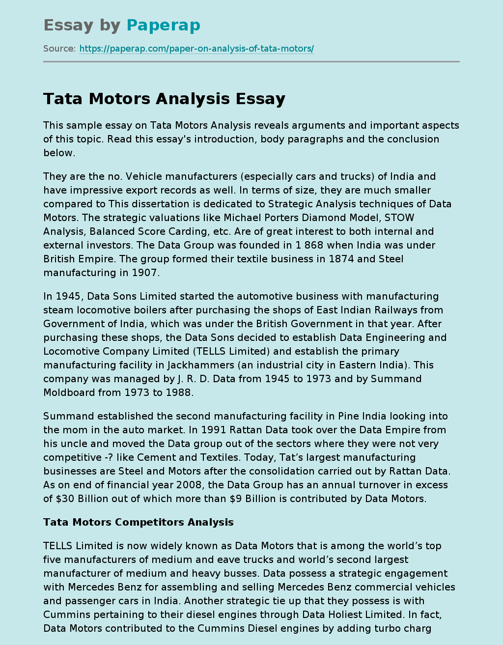 Tata Motors Analysis