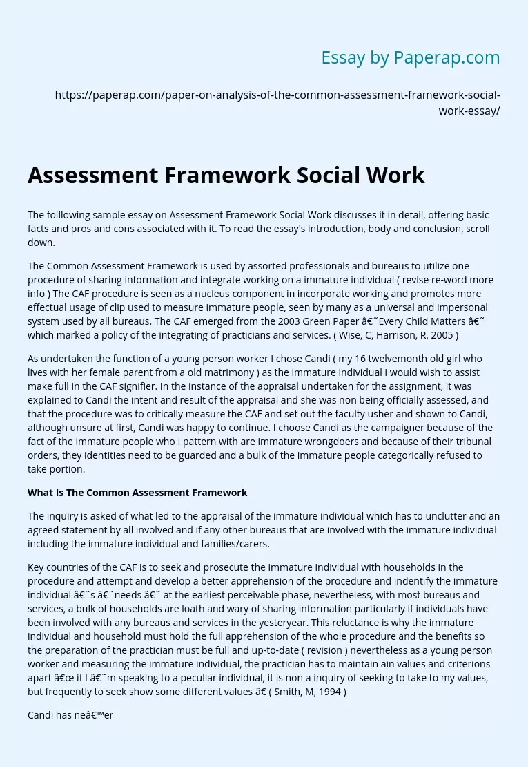 Assessment Framework Social Work