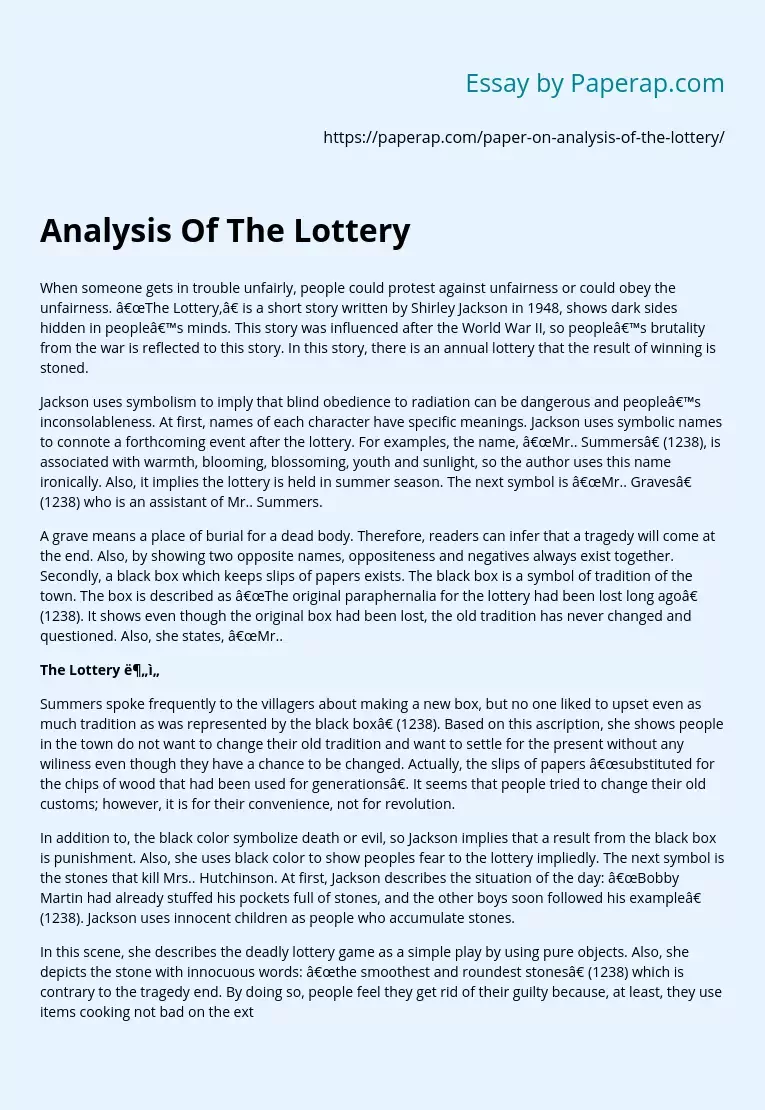 Analysis Of The Lottery