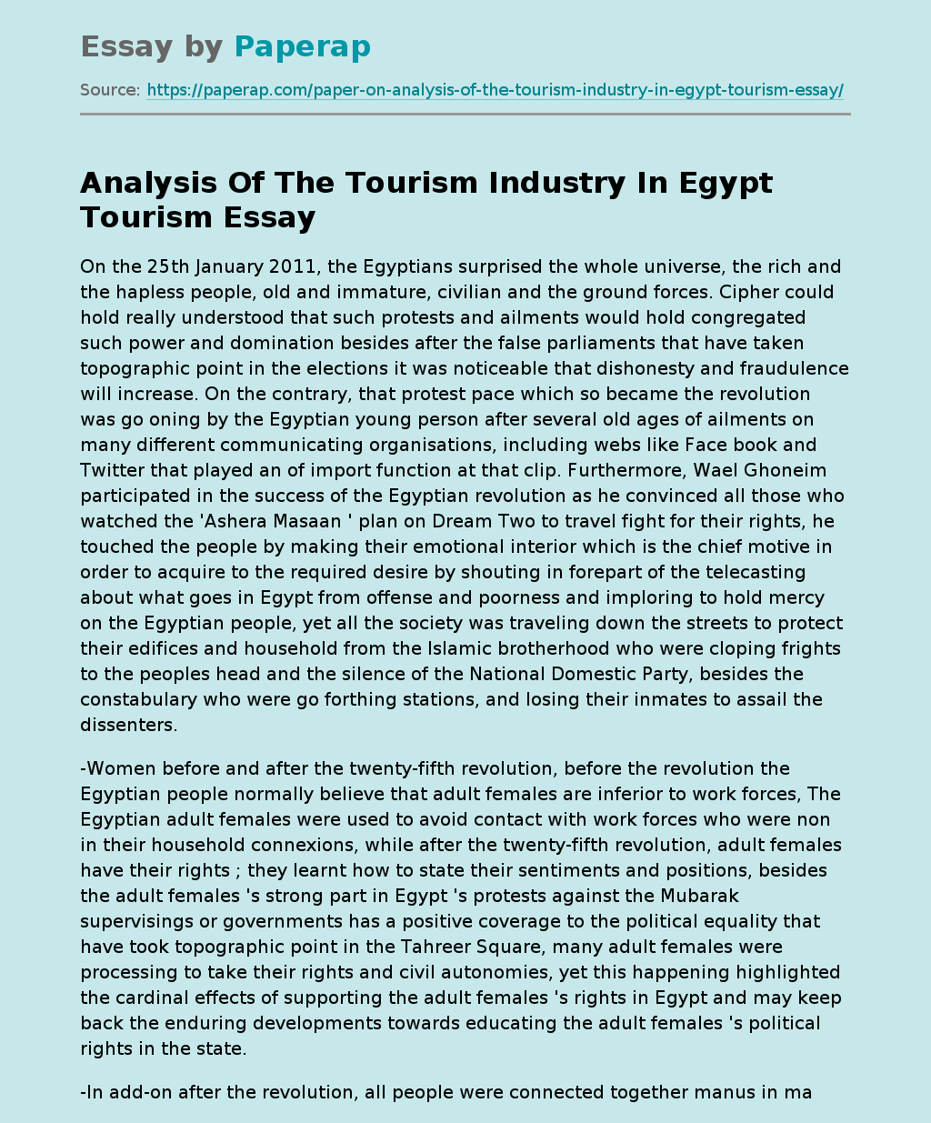 Analysis Of The Tourism Industry In Egypt Tourism