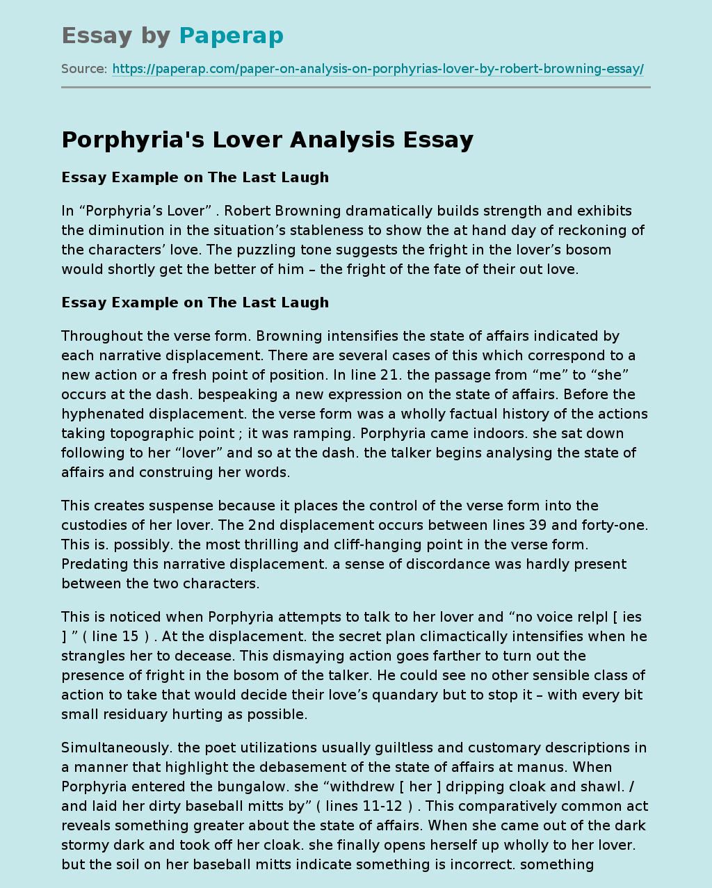 Porphyria's Lover Analysis