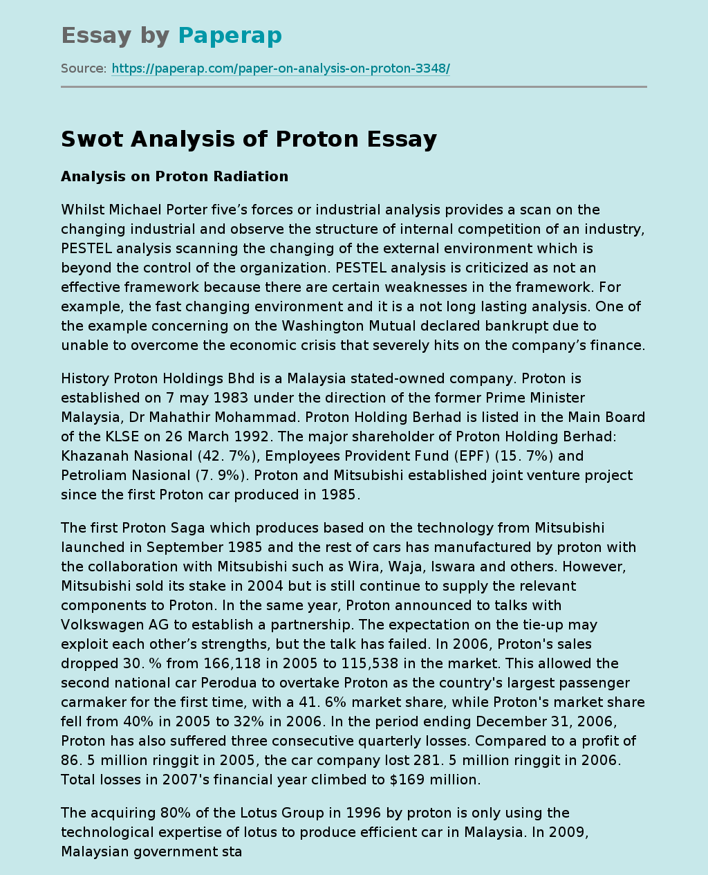 Swot Analysis of Proton