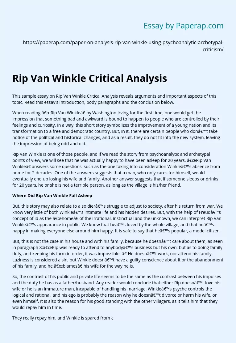 Rip Van Winkle Critical Analysis