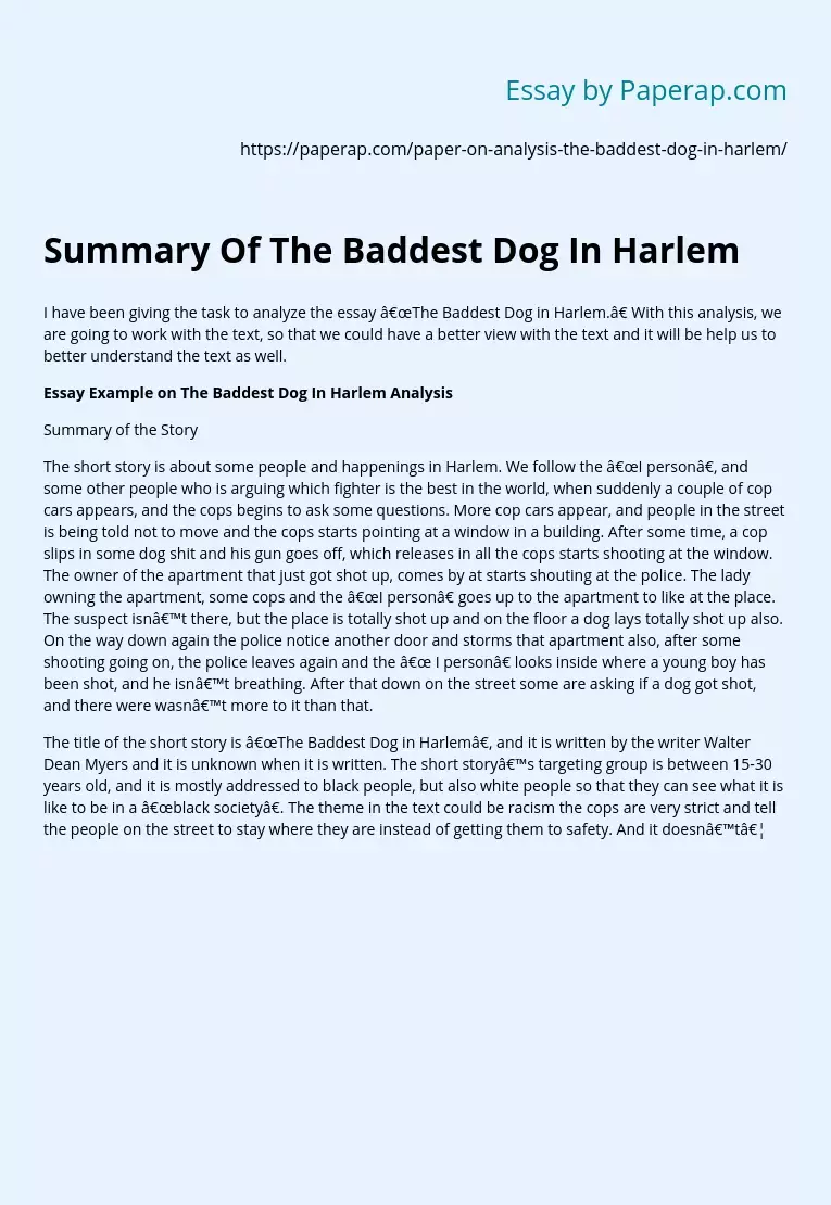 Summary Of The Baddest Dog In Harlem