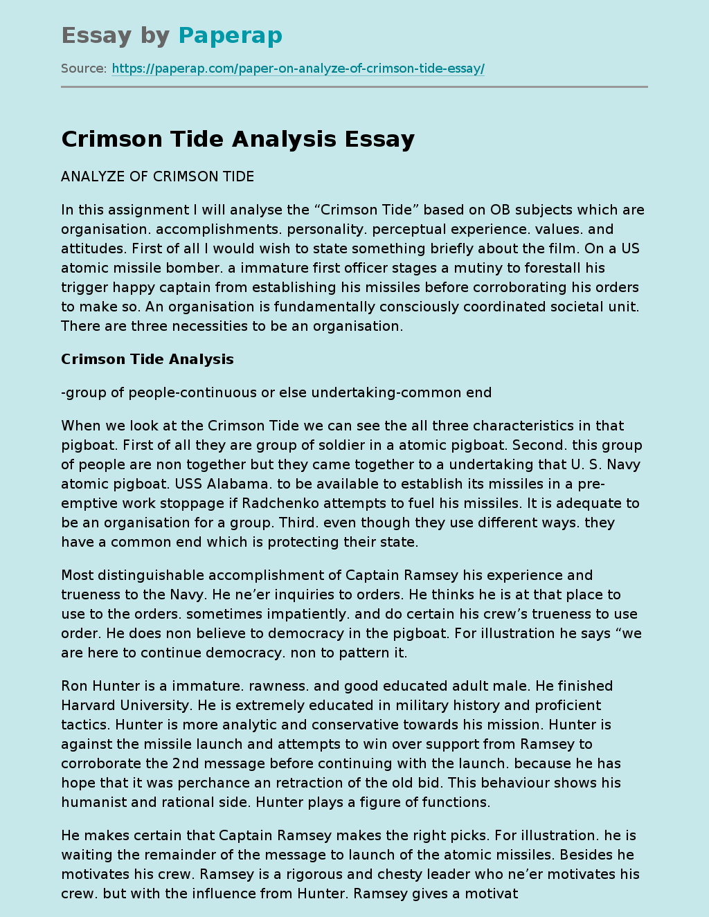 Crimson Tide Analysis