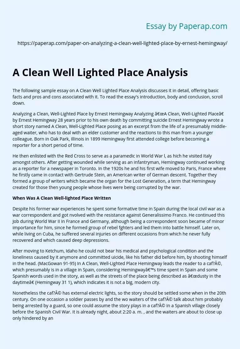 A Clean Well Lighted Place Analysis