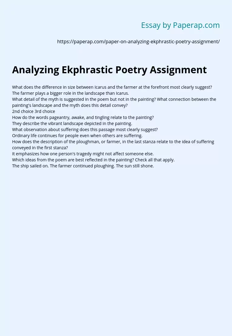 Analyzing Ekphrastic Poetry Assignment