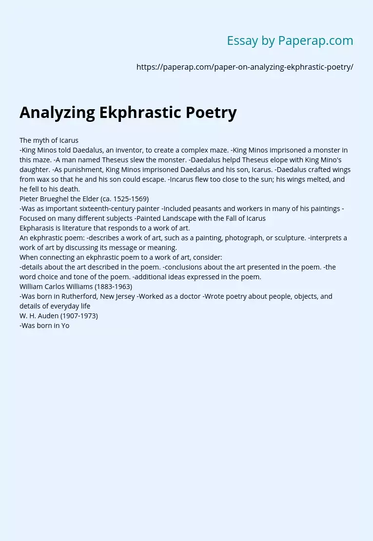 Analyzing Ekphrastic Poetry