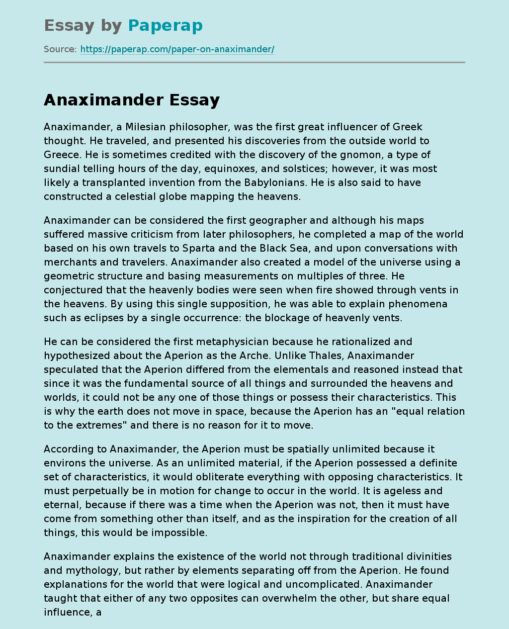Great Influence of Anaximander on Greek Thought