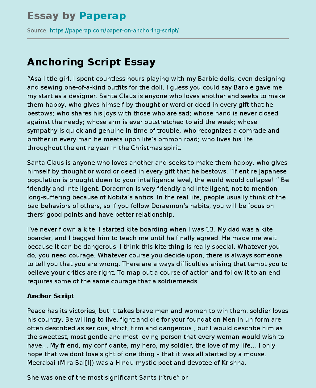 Anchoring Script Free Essay Example